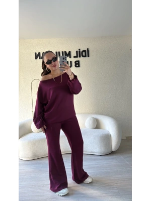 Bordo Oysho Kumaş Asimetrik Yaka Takım