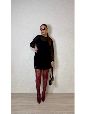 Çift Yırtmaçlı Siyah Şort Etek