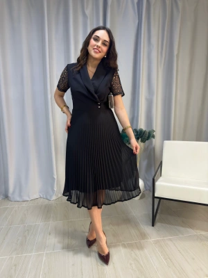 Double Krep Piliseli Elbise