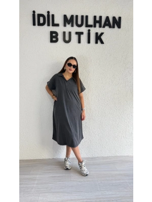 Füme Yıkamalı Polo Yaka Elbise