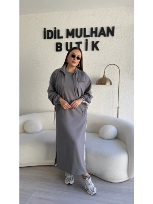 Gri Ceketli Elbise Takım