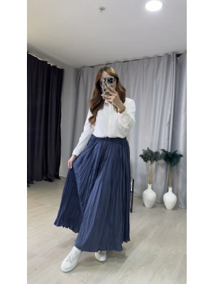 Gri Kırışık Kumaş Kraş Etek