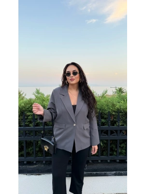 Gri Omuzları Vatkalı Blazer Ceket