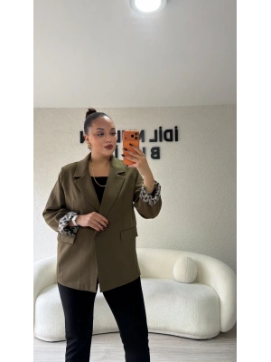 Haki Leopar Detaylı Blazer Ceket