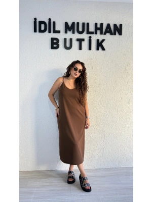 Kahverengi Askılı Elbise