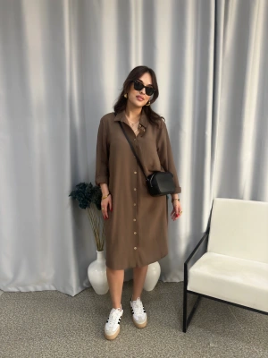 Kahverengi Gömlek Elbise