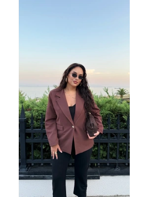 Kahverengi Omuzları Vatkalı Blazer Ceket