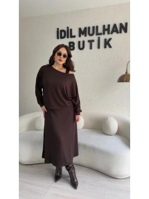 Kahverengi Oysh Kumaş İkili Elbise