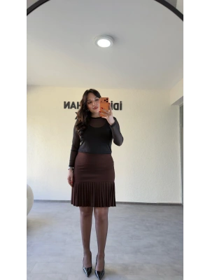 Kahverengi Piliseli Etek