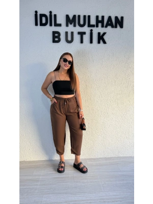 Kahverengi Keten Şalvar Pantolon