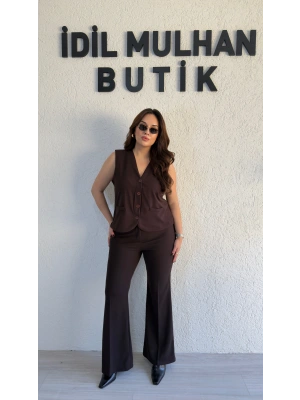Kahverengi Yüksek Bel İspanyol Paça Pantolon