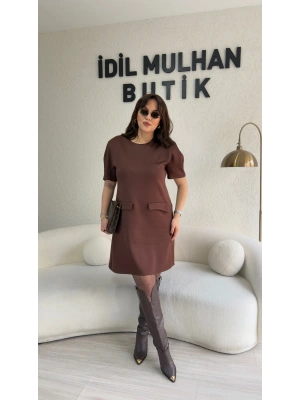 Kahverengi Zr Model Balon Kol Elbise