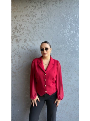 Kırmızı Erkek Yaka Düğmeli Bluz