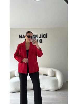 Kırmızı Premium Taş Detaylı Blazer Ceket