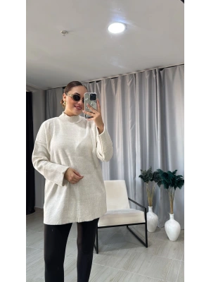 Krem Kol Detaylı Triko Kazak