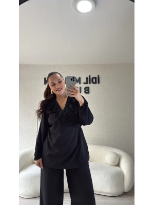 Kruvaze Yaka Bağlama Detaylı Abiye Takım