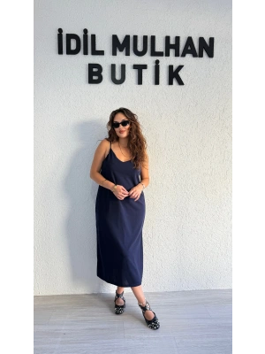 Lacivert Askılı Elbise