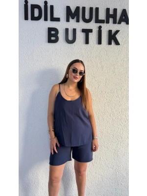 Lacivert Askılı Şortlu Tensel Takım
