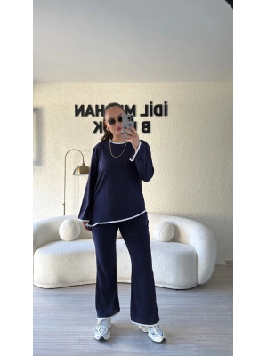 Lacivert Beyaz Şeritli Asimetrik Takım