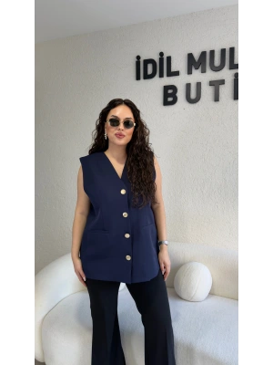 Lacivert Blazer Yelek