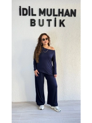 Lacivert Degaje Yaka Asimetrik Takım