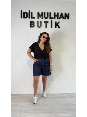 Lacivert Denim Şort