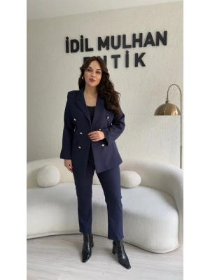 Lacivert Double Krep Blazer Takım