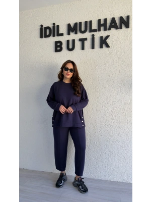 Lacivert Oysh Kumaş Yanı Çıtçıtlı Takım