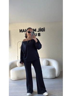 Lacivert Oysho Kumaş Asimetrik Yaka Takım