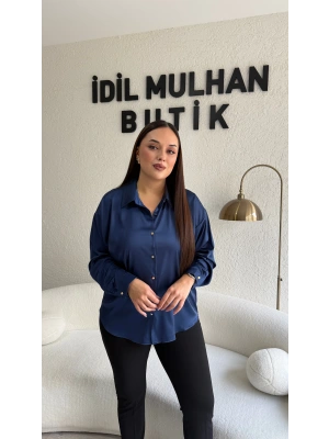 Lacivert Saten Gömlek