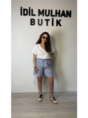 Mavi Çizgili Şort