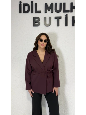 Mürdüm Bağlama Detaylı Blazer Ceket