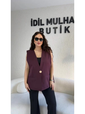 Mürdüm Gold Tek Düğme Detaylı Yelek