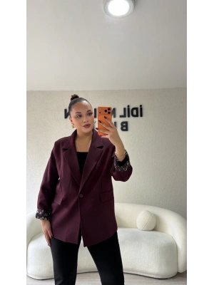 Mürdüm Leopar Detaylı Blazer Ceket