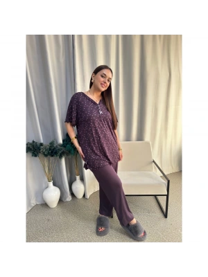 Mürdüm Rengi Pembe Kalp Detaylı Takım