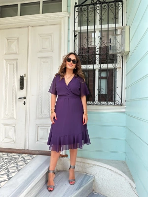 Mürdüm Şifon Elbise