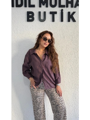 Mürdüm Tensel Oversize Gömlek