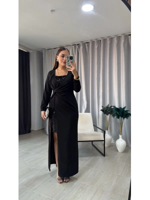 Payet Detaylı Krep Kumaş Abiye