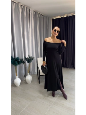 Sandy Kumaş Madonna Yaka Elbise