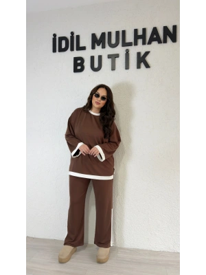 Şerit Detaylı Kahverengi Alt Üst Takım