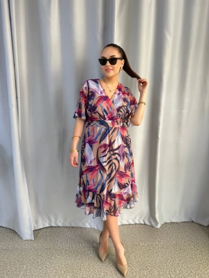 Şifon Renkli Çiçek Desenli Elbise