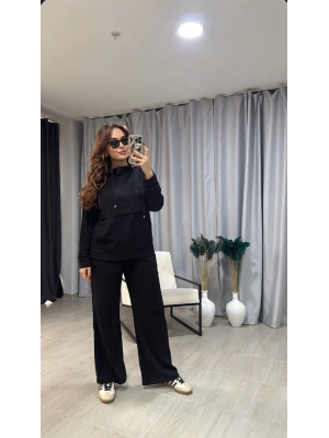 Siyah 3 İplik Kapüşonlu Takım