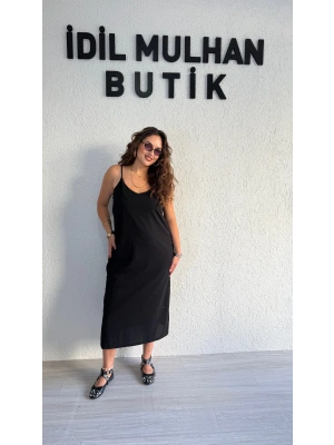 Siyah Askılı Elbise
