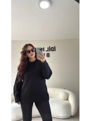 Siyah Bisiklet Yaka Kazak