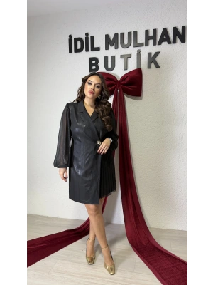 Siyah Çizgi Işıltılı Premium Elbise