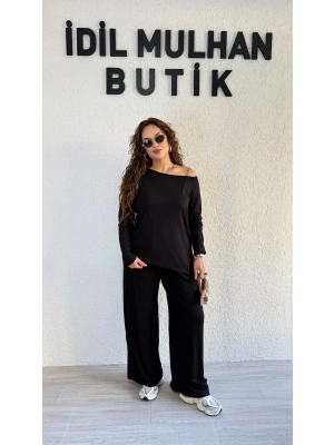 Siyah Degaje Yaka Asimetrik Takım