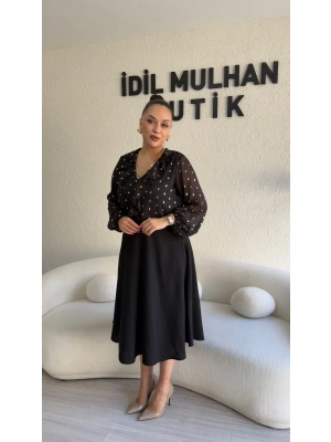 Siyah Eteği Çan Gold Benekli Elbise
