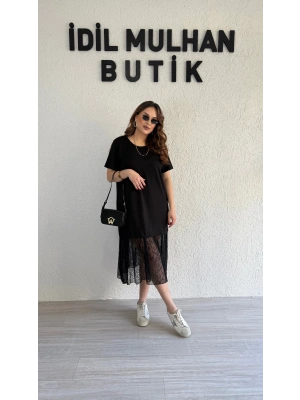 Siyah Eteği Güpürlü Elbise