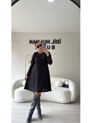 Siyah Fırfırlı Krep Elbise