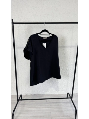 Siyah Gold Düğme Detaylı Bluz